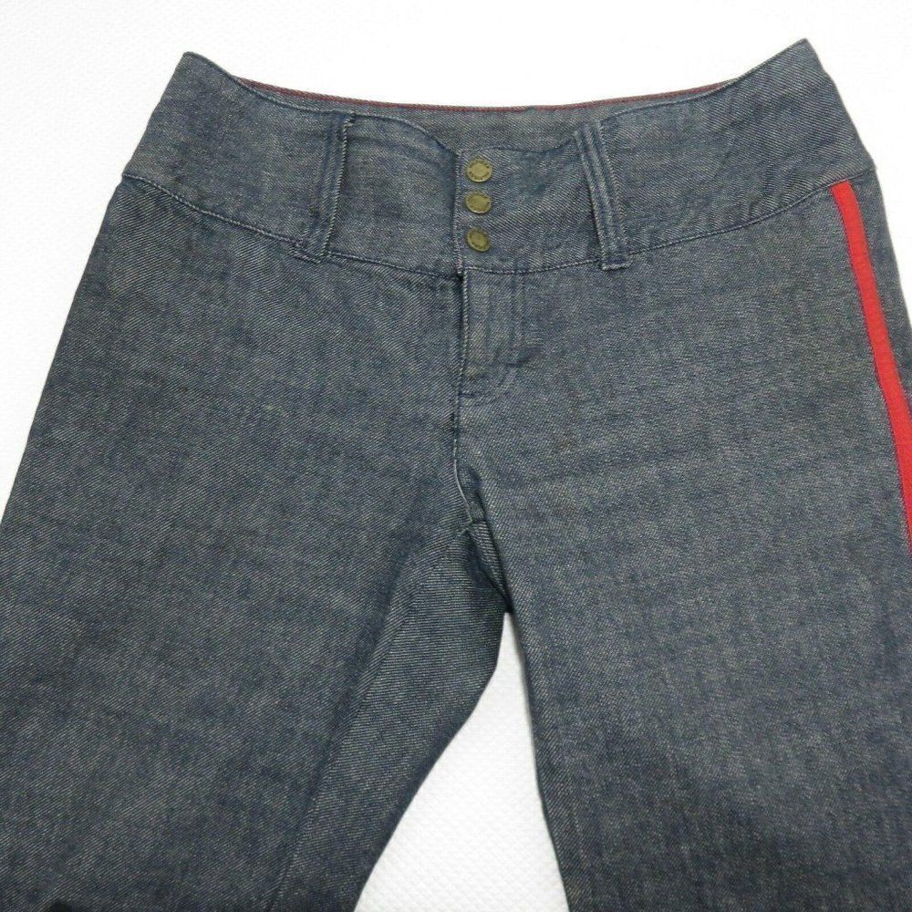 Vtg Tommy Hilfiger 4 Wide Leg Rave Trouser Blue Jeans Red Stripe EDM Snap Front